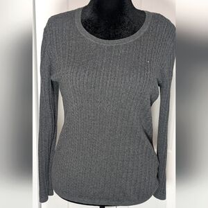 Tommy Hilfiger Womens Classic Thin Cable Knit Sweater Crewneck dark Gray XL